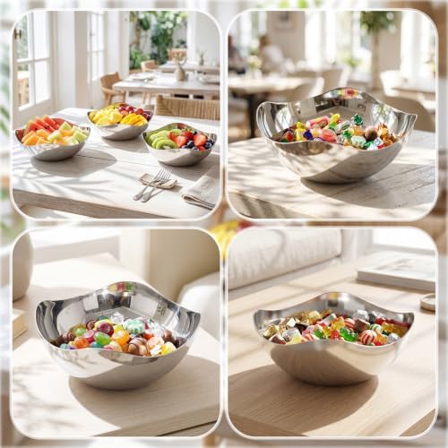 4 Pcs Silver Candy Bowls Stainless Steel, 6.3 Inch Mirror Polished