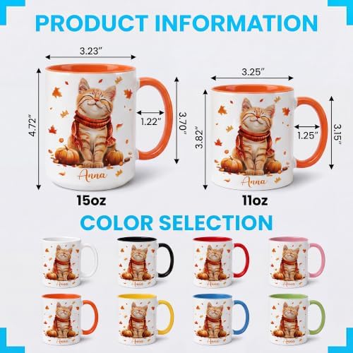 Hyturtle Personalized Cute Fall Cat Mug - Cute Cat Gift For Women
