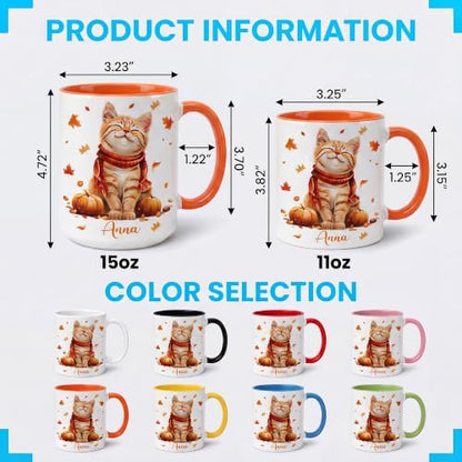 Hyturtle Personalized Cute Fall Cat Mug - Cute Cat Gift For Women