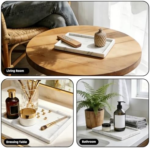 Yew & Tulip Natural Marble Vanity Tray, Nature White Marble with Spots