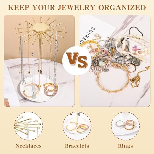AmaQueen Rotating Necklace Hanger Organizer Tree with Jewelry Tray