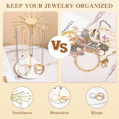 AmaQueen Rotating Necklace Hanger Organizer Tree with Jewelry Tray