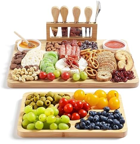 ROCIRLAB Bamboo Charcuterie Boards (23"×11"×0.8") and Knife Set