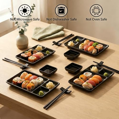 Pumtus 16 Piece Japanese Sushi Plate Set, Melamine Sushi Serving Set