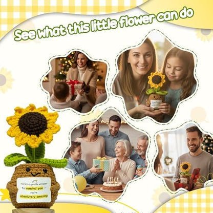 Emotional Support Crochet Sunflower - Cute Positive Desk Decor &