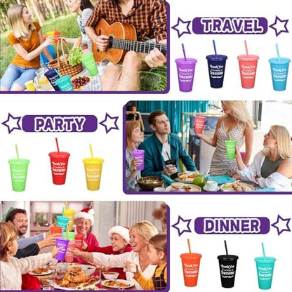Dandat 80 Pcs Thank You Cups 16 Oz Tumbler with Straw Lid 10 Colors