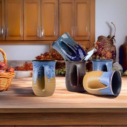 Reactive Glaze Ceramic Hand Warmer Mug, Right Handed, 16 Ounce