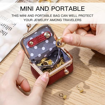 Genuine Leather Mini Jewelry Box with Vintage Kiss Lock, Portable