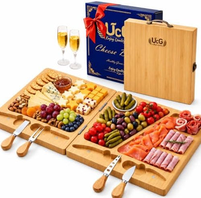 Beautiful Gift Bamboo Charcuterie Boards: Folding Easy Storage, Large