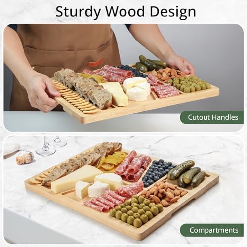 Funny Charcuterie Board with Compartments Guide, Large Wooden Cheese