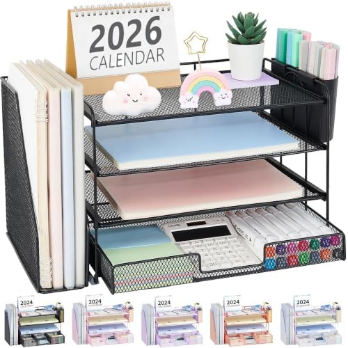 OPNICE Desk Organizer, 4-Tier Desktop File Organizer with Drawer and