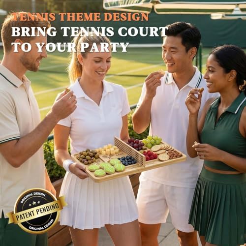 Tennis Court Charcuterie Board with Net, 17.3-Inch Bamboo Tray