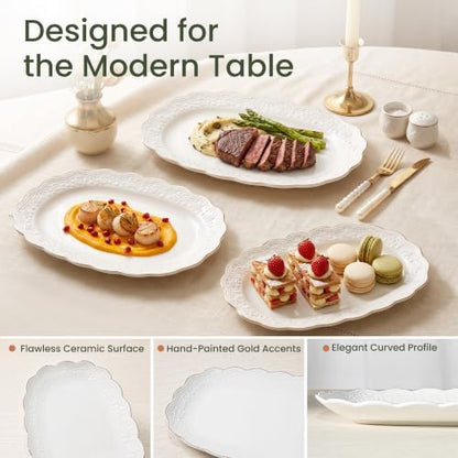 Kassel Ceramic Serving Platter Set | 16”/14”/12” Oval Serving Trays