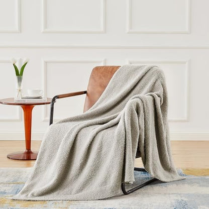 CYMULA Knit Throw Blanket for Couch Light Grey - Super Soft