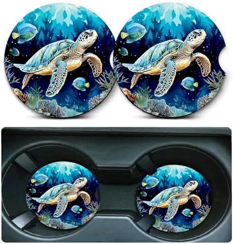 2 Pack Sea Turtle Car Cup Holder Coasters Universal Neoprene Coasters