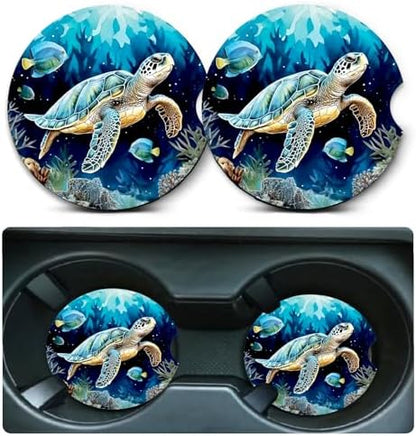 2 Pack Sea Turtle Car Cup Holder Coasters Universal Neoprene Coasters