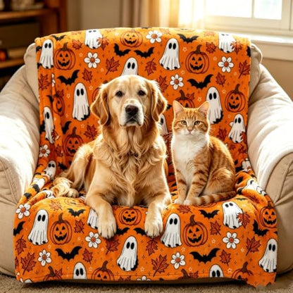 Halloween Cute Ghost Vintage Throw Blanket,Soft Cozy Flannel All