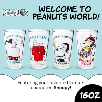 Silver Buffalo Peanuts Snoopy Holiday Boxed Set, 4pc Pint Glass Set