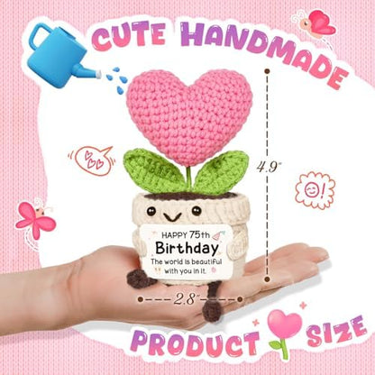 75th Birthday Gifts for Women – Handmade Crochet Heart Flower, 75th
