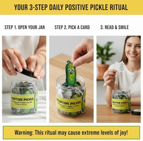 DEARMINE 60 Positive Pickle Cards Jar, Birthday Gifts for Women