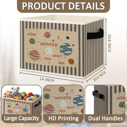 Space Nursery Foldable Storage Bins Box with Handles, Space Room