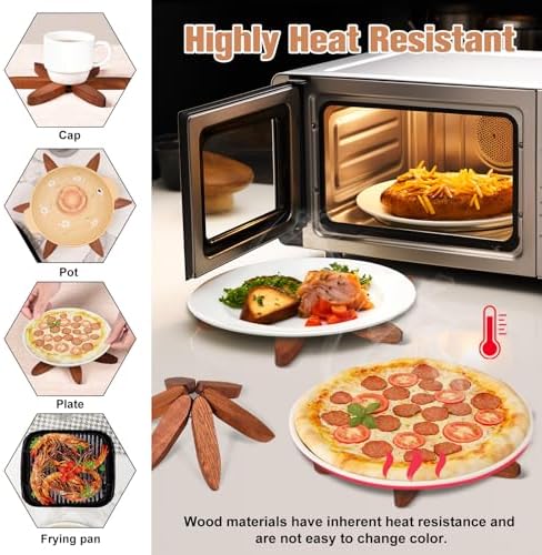 Wooden Trivets for Hot Dishes,Christmas Tree Coasters Set 5 + 1 Stand