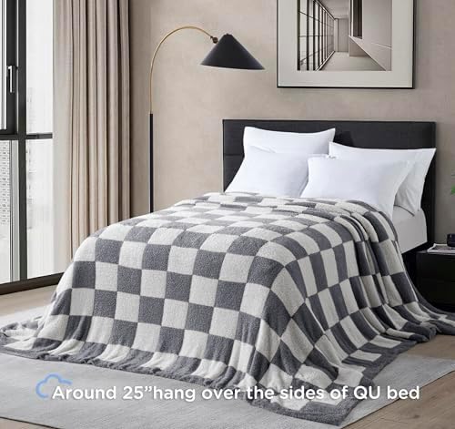 Checkered Throw Blanket for Couch - Super Soft Knit Bed Blanket