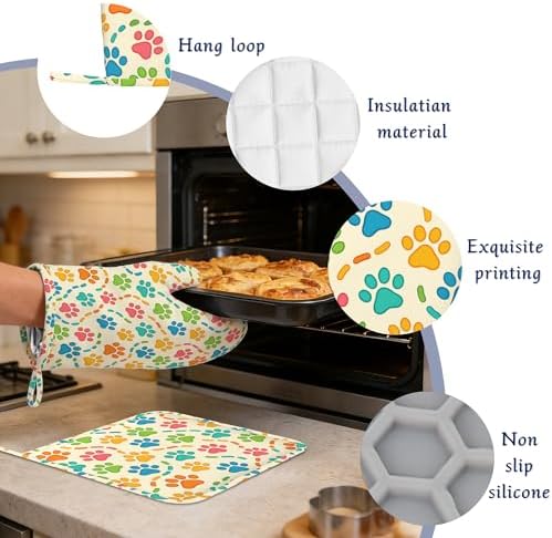 Cat Dog Paw Prints Oven Mitts and Pot Holders Colourful Footprint