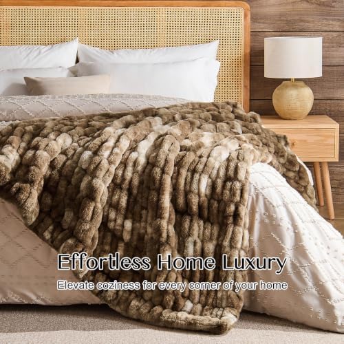 Lotus Karen Faux Fur Throw Blanket, Dual-Sided Soft Ruched Twin