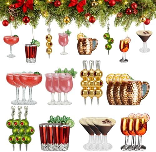 Amyhill 24 Pcs Acrylic Martini Cocktail Christmas Ornaments Hanging