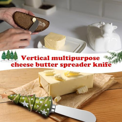 Lasnten 8 Pcs Christmas Cheese Knife Holiday Butter Spreaders for