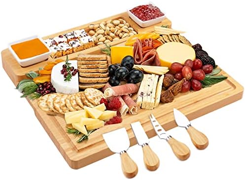 Charcuterie Boards and Knife Set - Bamboo Cheese Board - Wine Meat