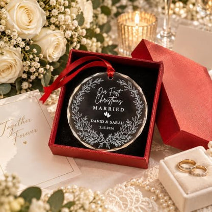Personalized Our First Christmas Married Crystal Ornament - 2026