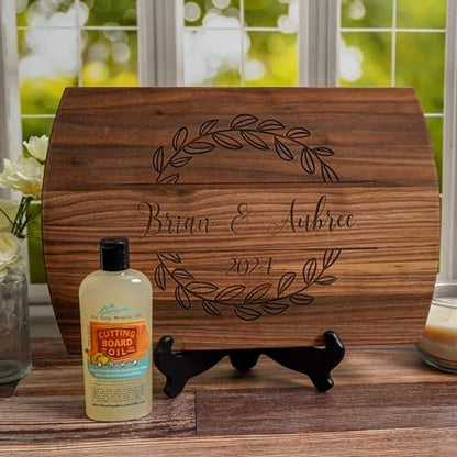 Personalized Engraved Cutting Board Gift Set with Box, Stand and Oil