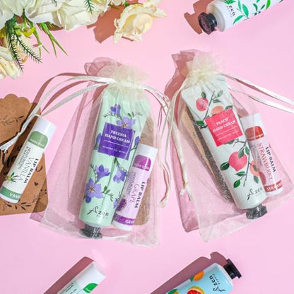 AZEN 8 Sets Bulk Gifts, Hand Cream and Lip Balm Bulk Set with Organza