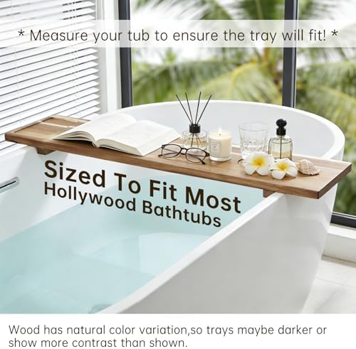 Expandable Acacia Wood Bathtub Tray Caddy – Adjustable 23-35" with