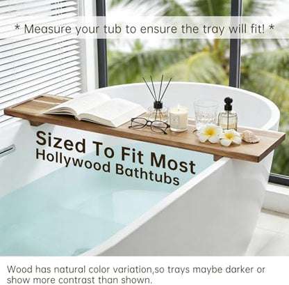 Expandable Acacia Wood Bathtub Tray Caddy – Adjustable 23-35" with