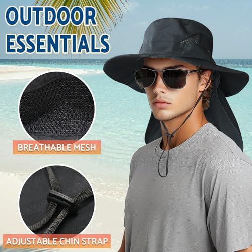 NPJY Sun Fishing Hats with Neck Flap for Men Women UV Sun Protection