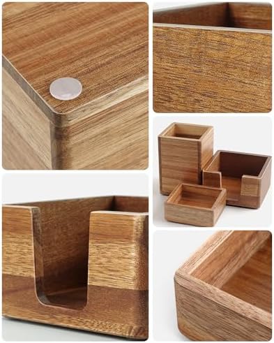 Acacia Wood Desk Organizer Set with Sticky Note Holder, Pencil Pen Cup