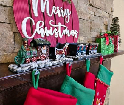 Lulu Decor, Cast Iron Christmas Stocking Holder 3D Train Rail Carts