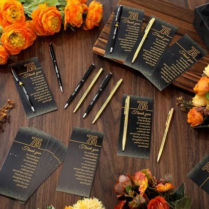 Feifeiya 75th Birthday Party Favors with Black Gold Pens Thank You