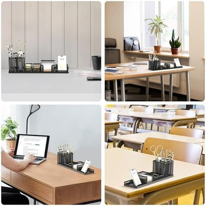 Pen Holder for Desk, 6-Piece Mesh Desk Organizer with Phone Holder