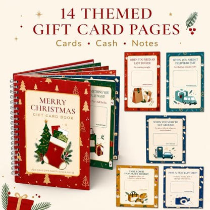 Merry Christmas Gift Card Book-14 Themed Pages, Hardcover & Durability