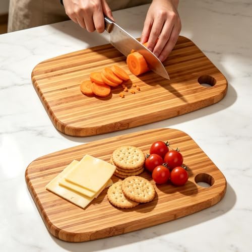 2 Pcs Small Bamboo Cutting Boards Set for Kitchen with Hanging
