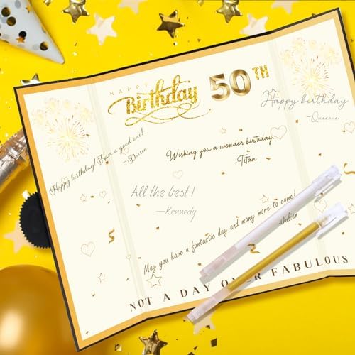 50th Birthday Guest Book Black Gold Party Decorations