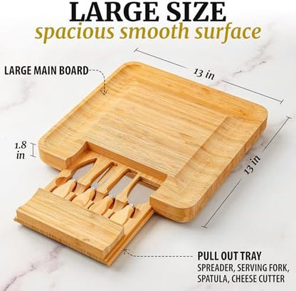 Zulay Kitchen Premium Bamboo Cheese Board Set - Extra Thick Bamboo
