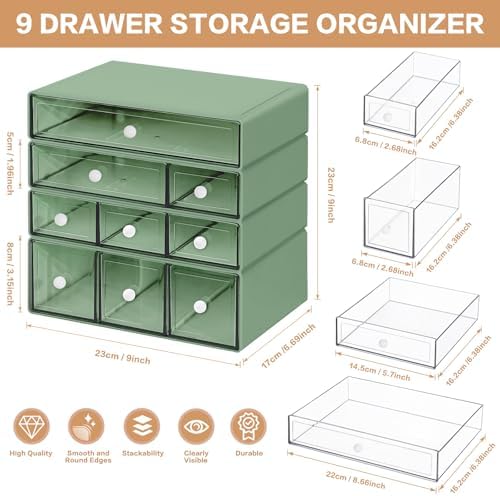 Desk Storage Organizer with 9 Drawers, 4 Tiers Stackable Desktop Craft