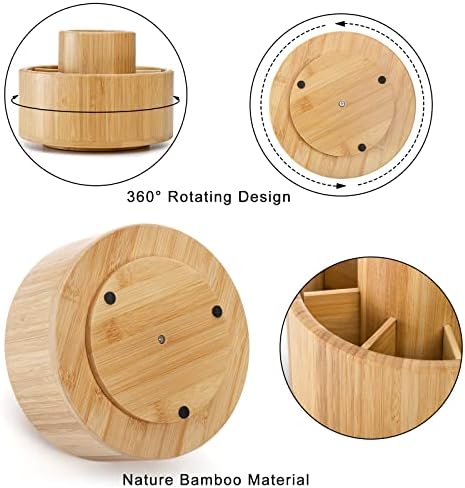 SOUJOY Bamboo Pen Holder Organizer, 360°Rotating Art Supply Organizer