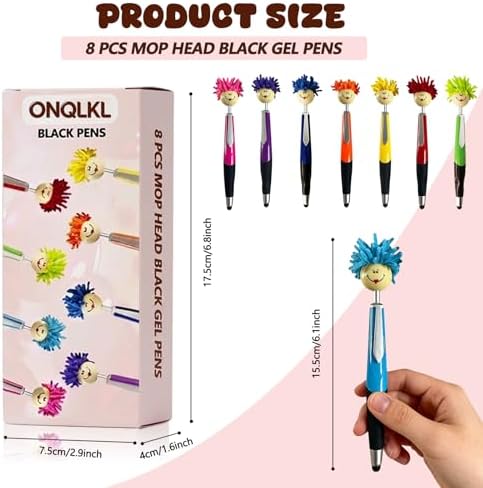 Pens,8pcs Mop Head Ballpoint Pens,gel pens, Funny Mophea Topper Pen