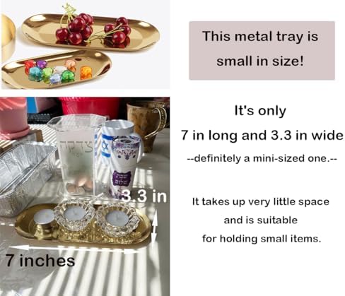Stainless Steel Decorative Tray, Set of 2, 7 Inch Long, Jewelry Dish